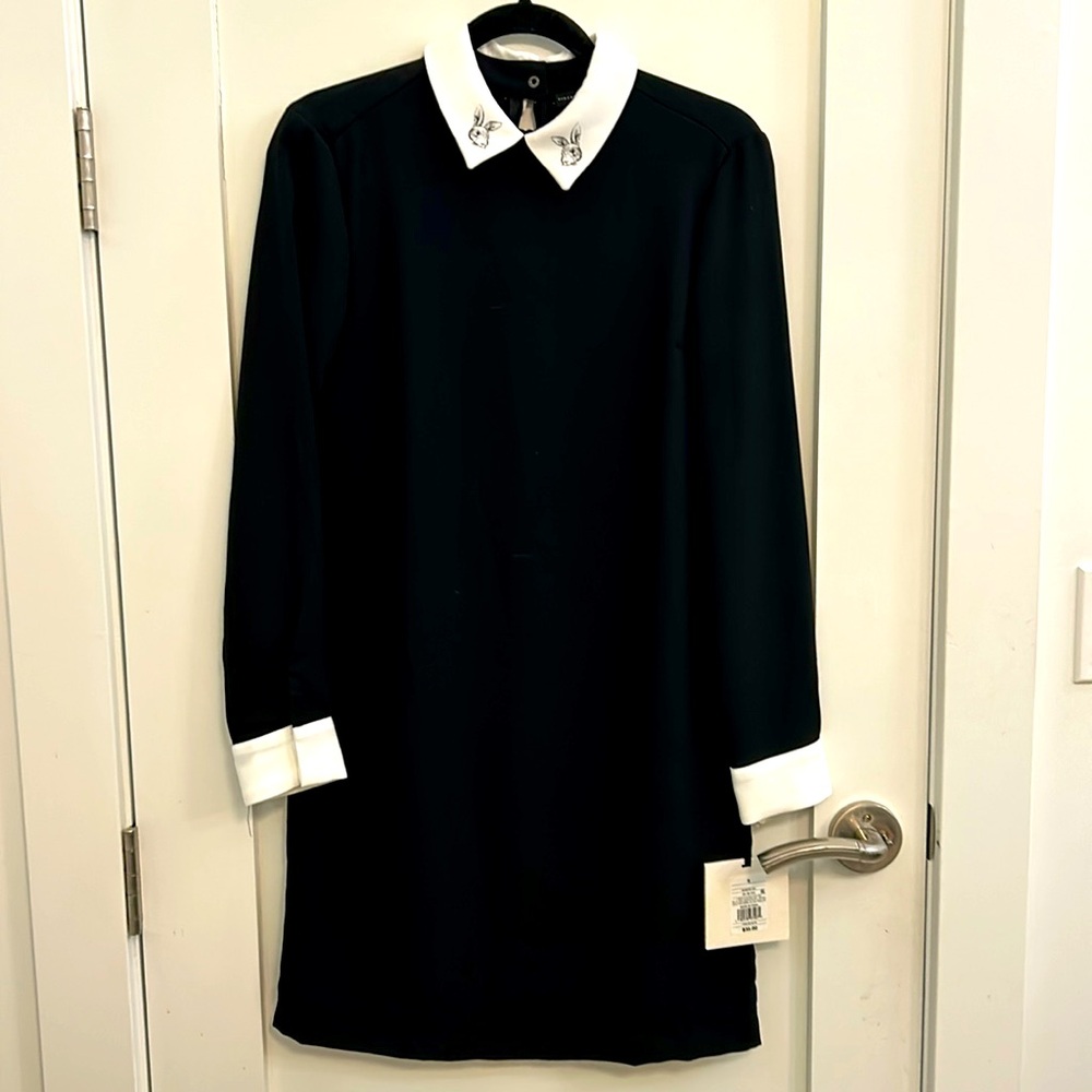 NEW WITH TAGS Victoria Beckham for Target black midi dress with rabbit collar
